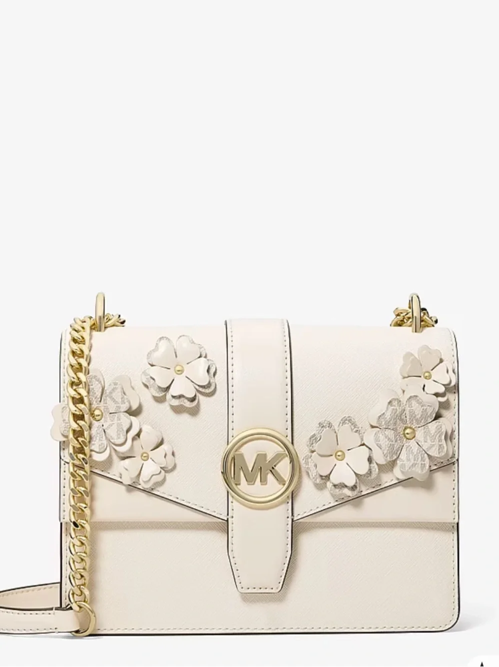 Michael Kors Cream Floral Appliqué Crossbody with Gold Chain